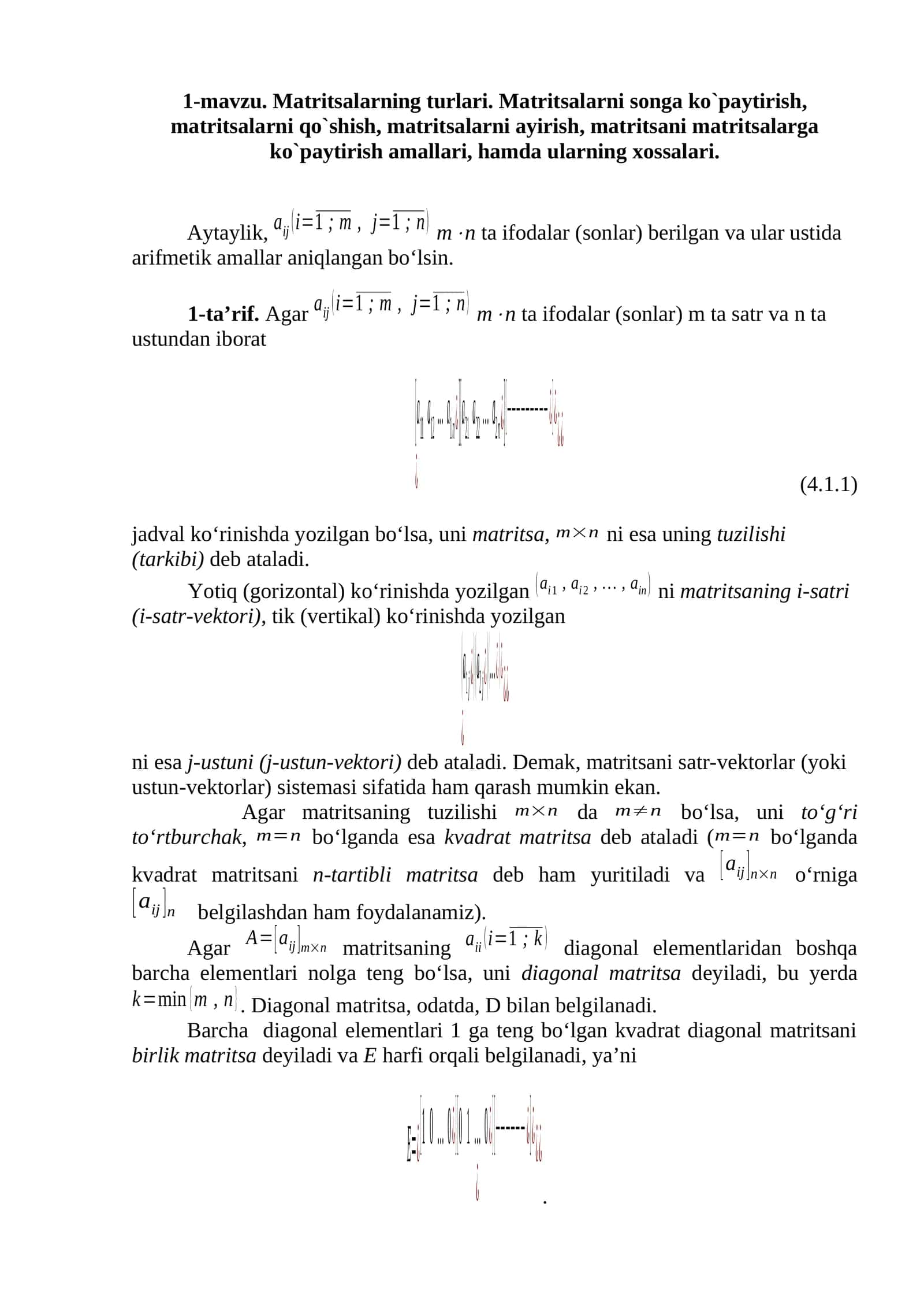 Matritsalarning turlari 1