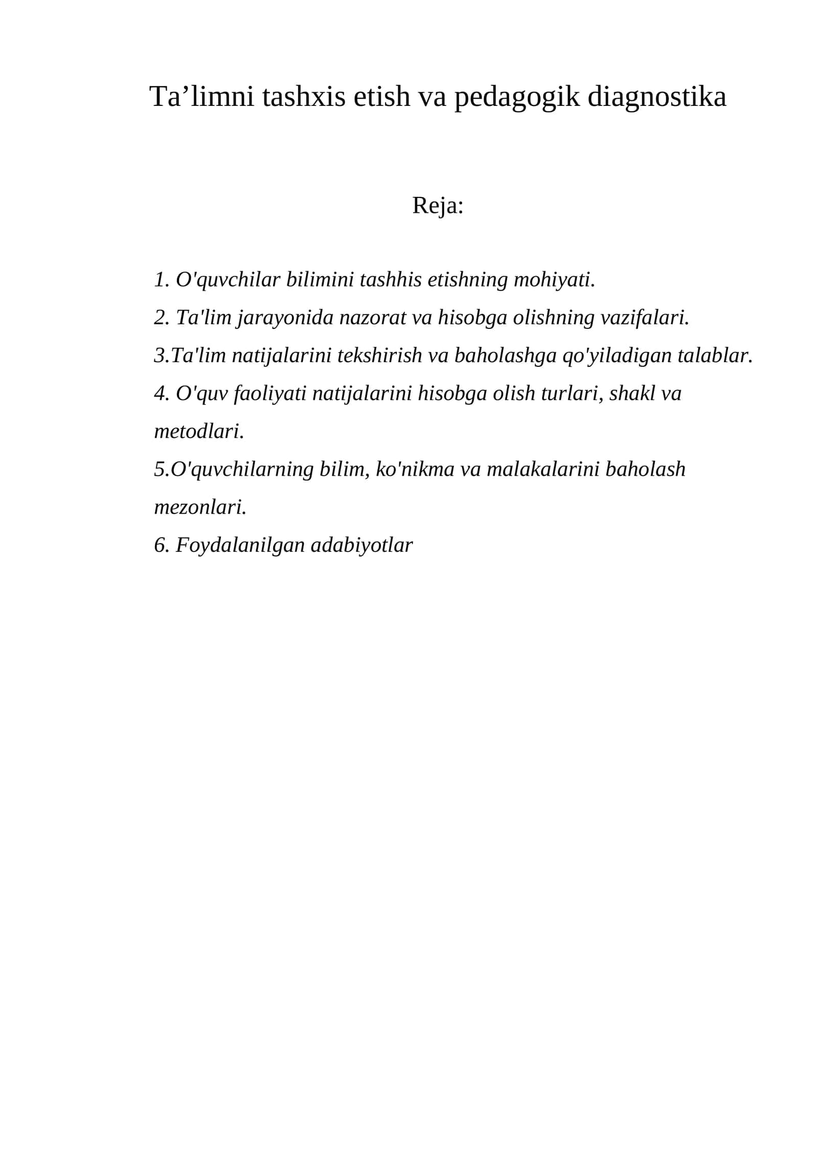 Ta’limni tashxis etish va pedagogik diagnostika 1