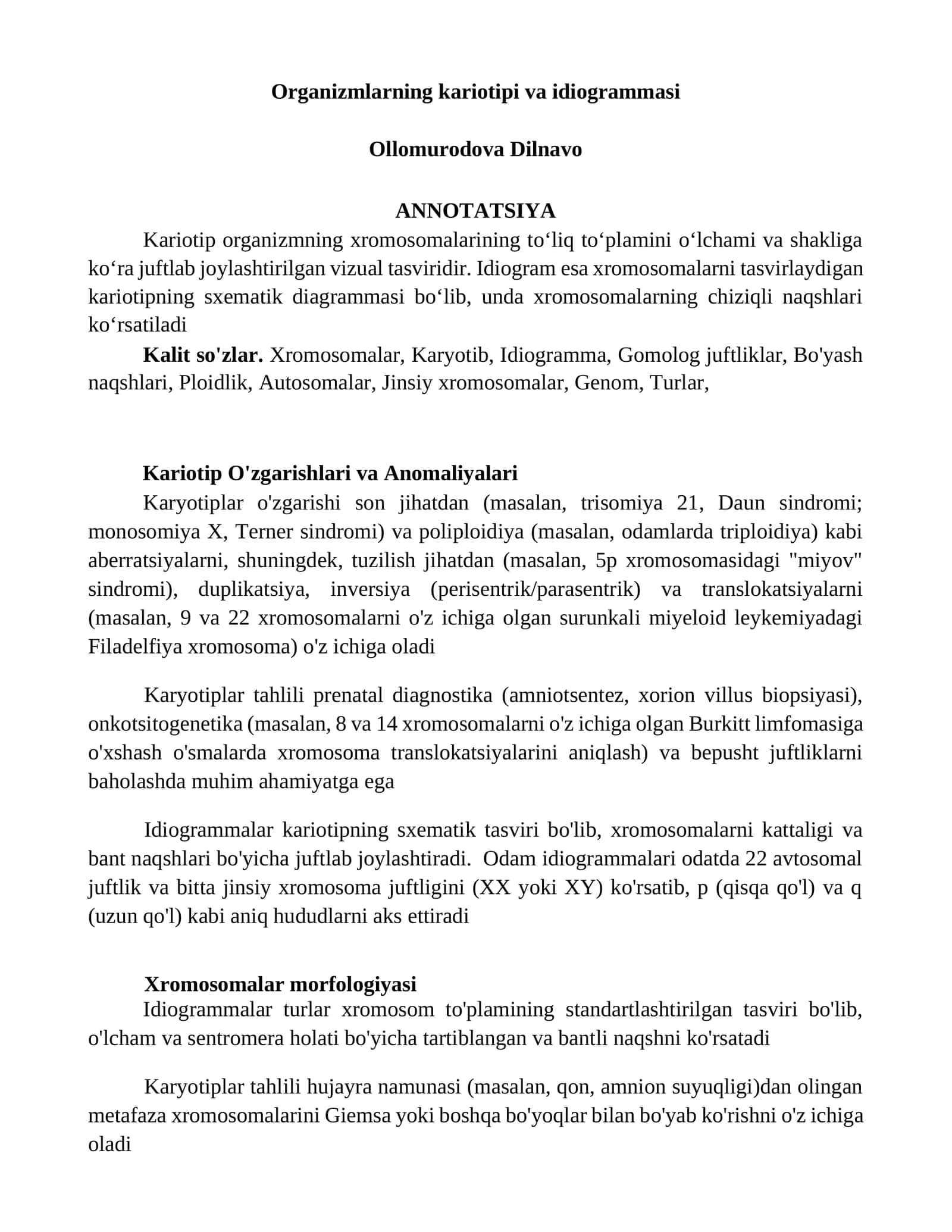 Organizmlarning kariotipi va idiogrammasi 1