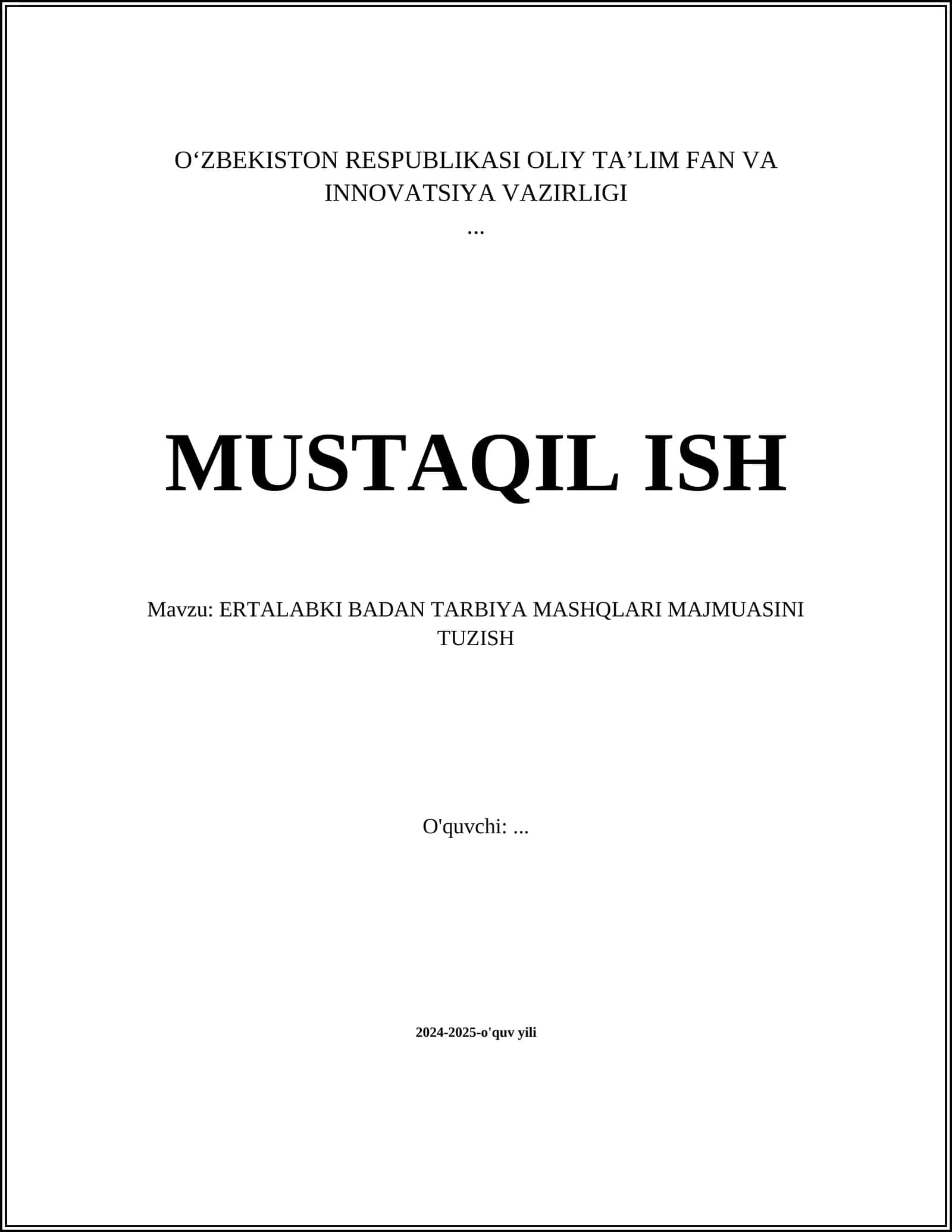 ERTALABKI BADAN TARBIYA MASHQLARI MAJMUASINI TUZISH 1