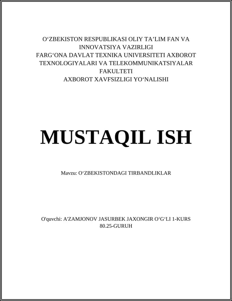 OʻZBEKISTONDAGI TIRBANDLIKLAR 1