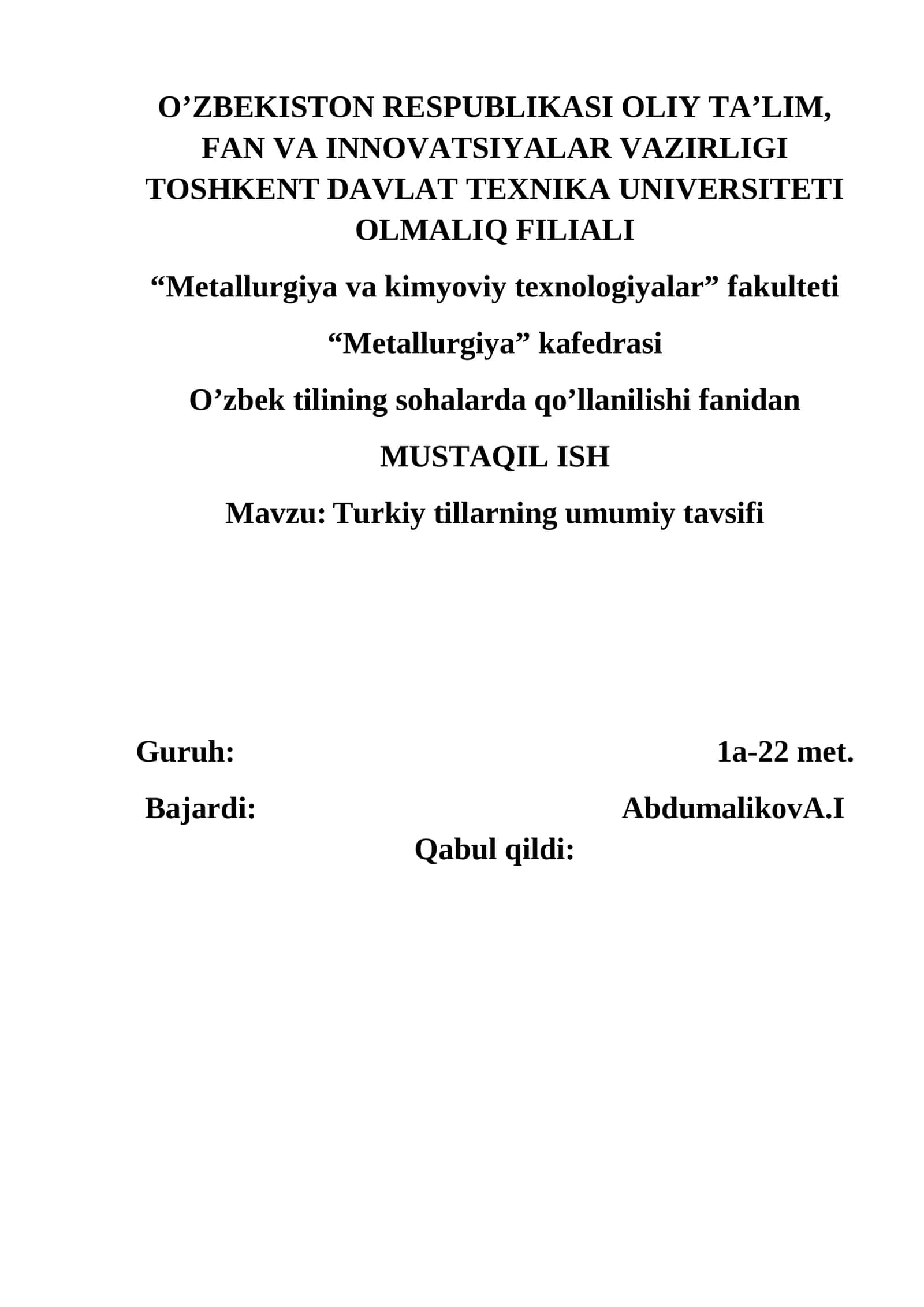Turkiy tillarning umumiy tavsifi 1