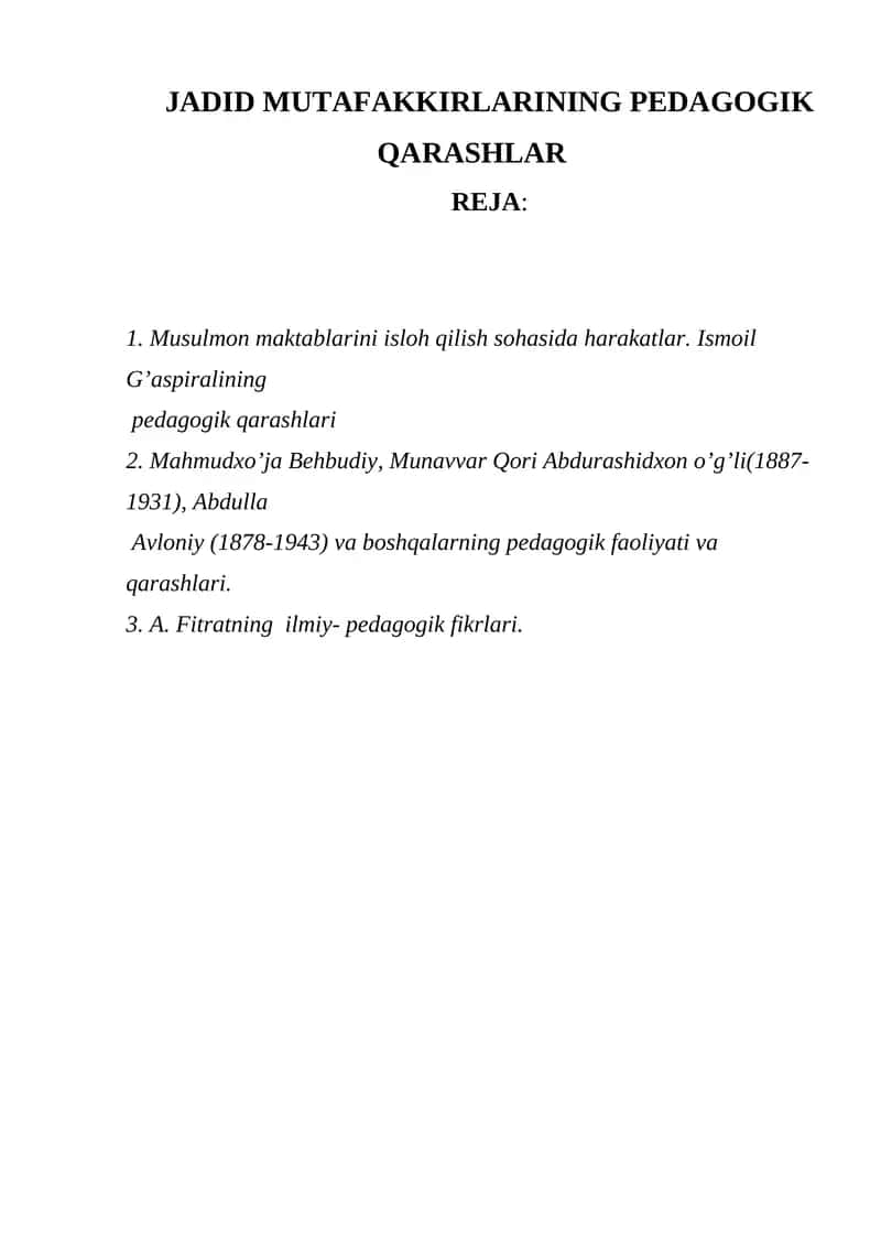 Jadid Mutafakkirlarining Pedagogik Qarashlari 1