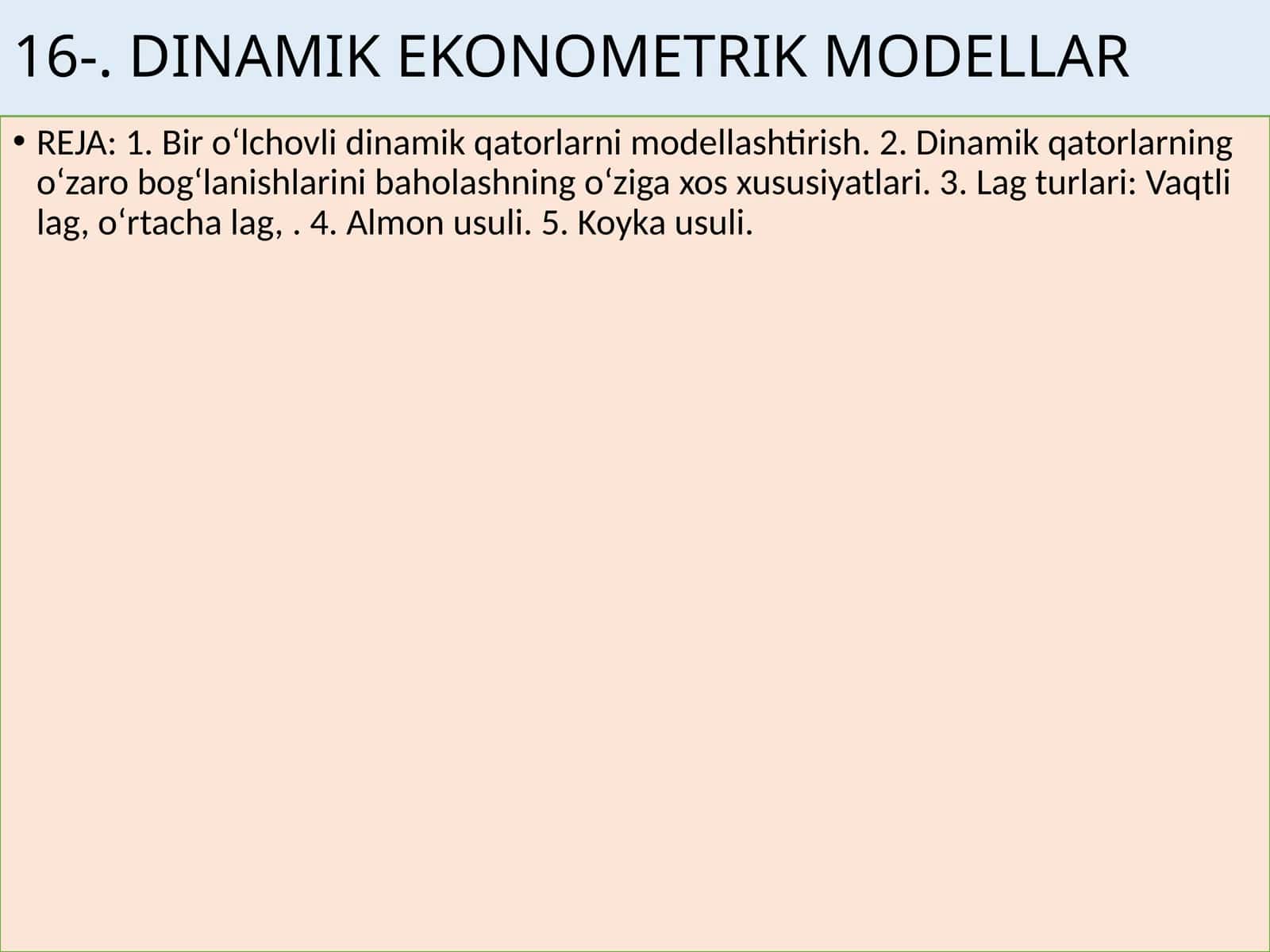 DINAMIK EKONOMETRIK MODELLAR 1