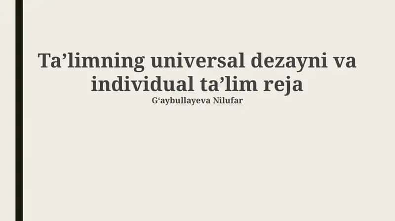 Universal Dezayn va Individual Ta'lim Reja 1