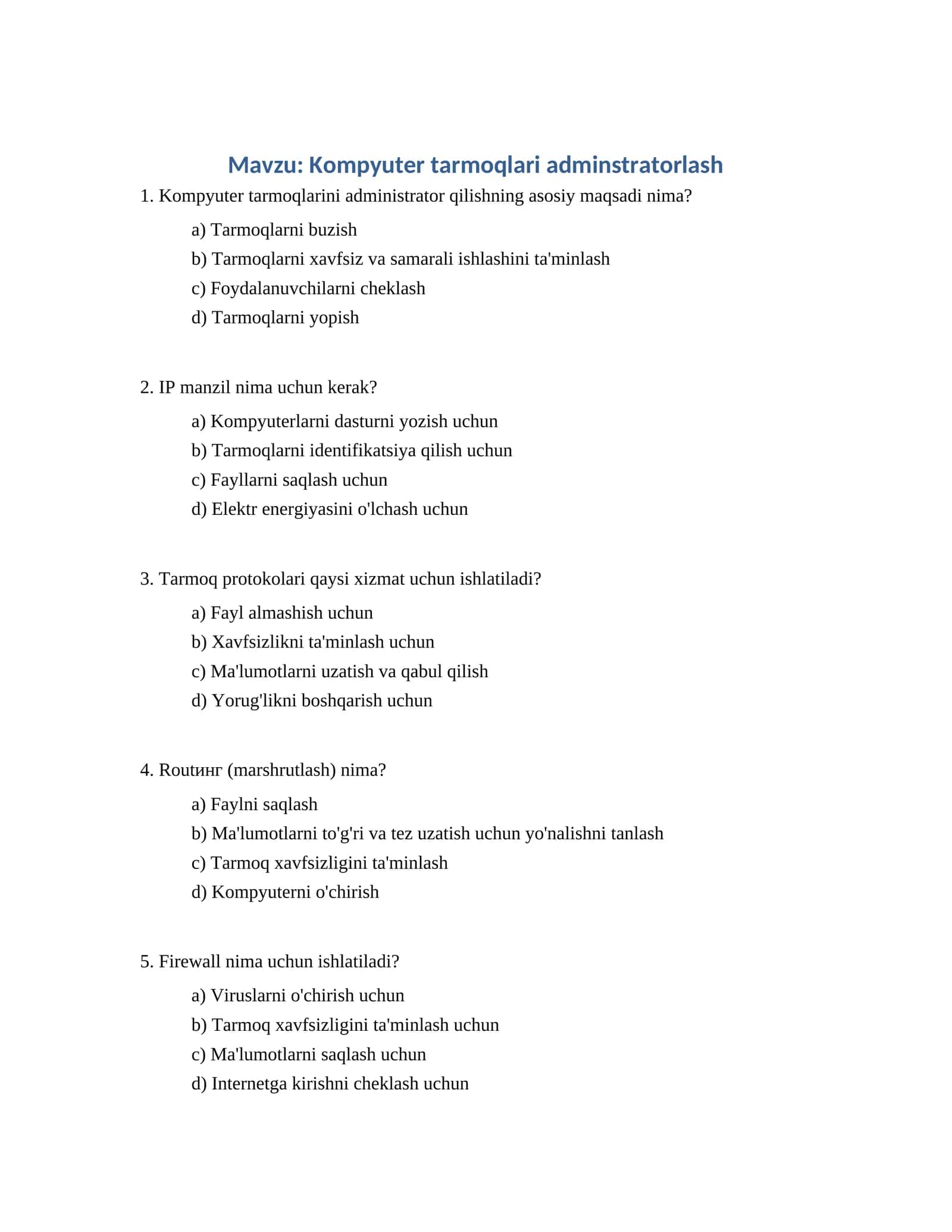 Kompyuter tarmoqlari adminstratorlash 1