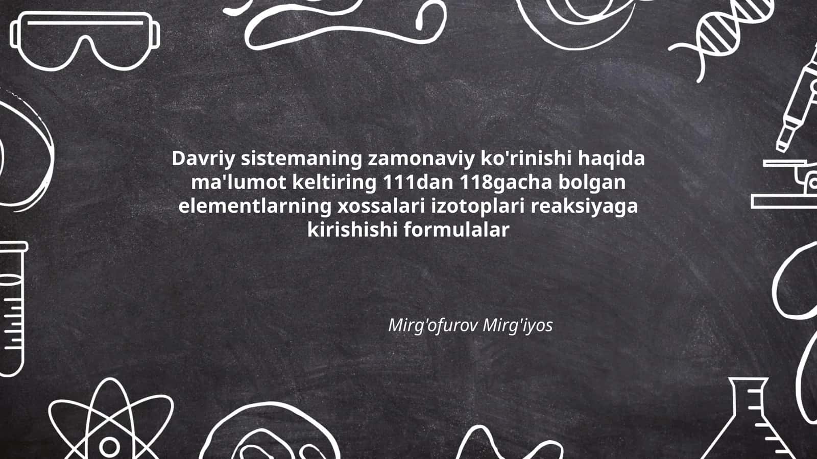 Elementlarning xossalari izotoplari reaksiyaga kirishishi formulalar 1