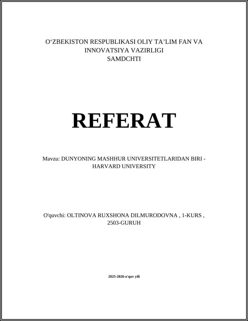 HARVARD UNIVERSITY referat 1
