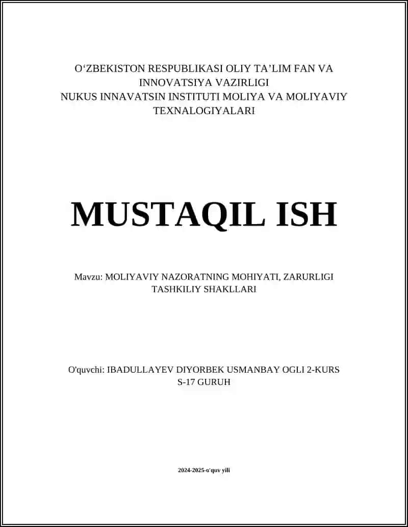 Moliyaviy nazoratning tushunchasi