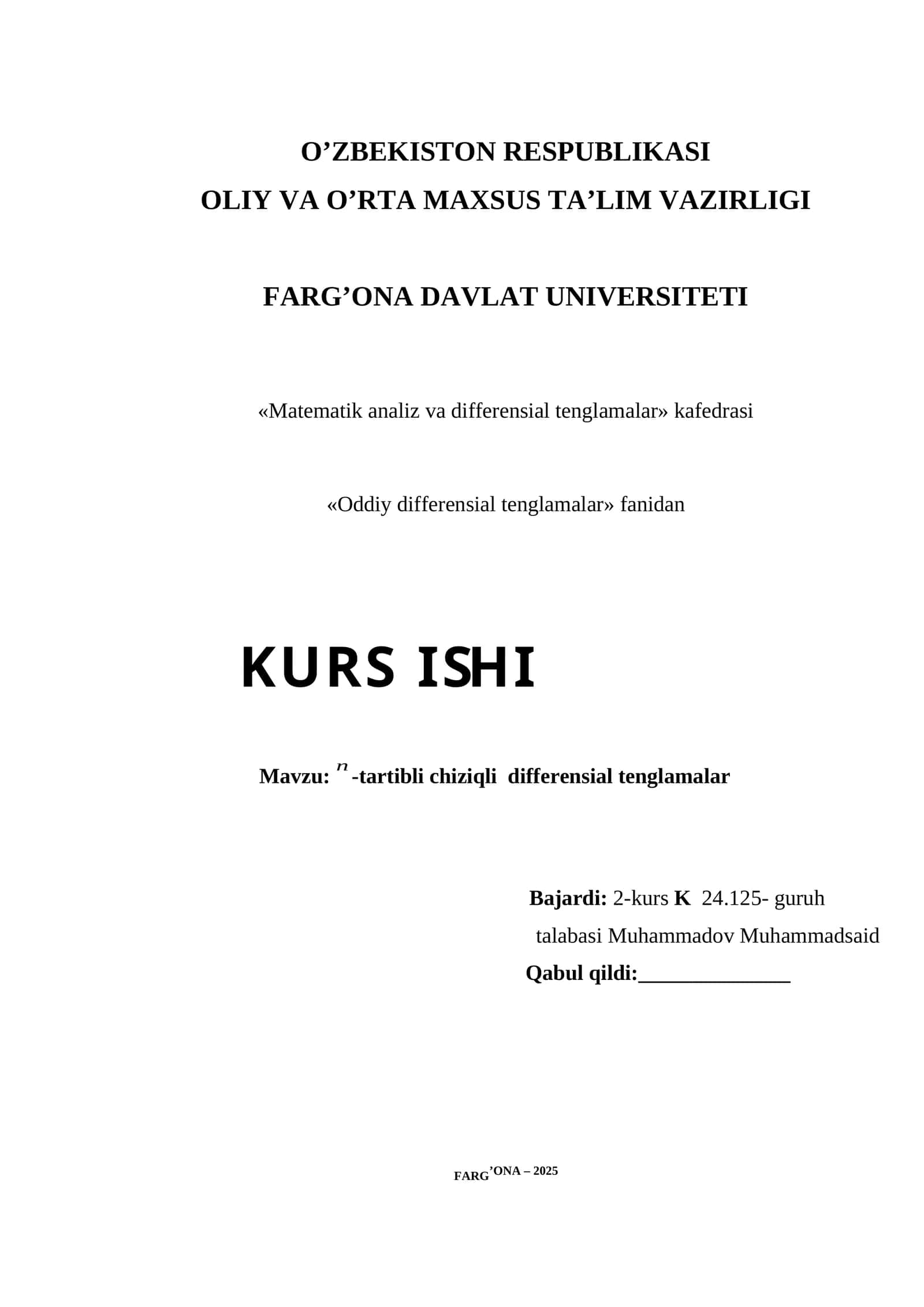 -tartibli chiziqli  differensial tenglamalar 1