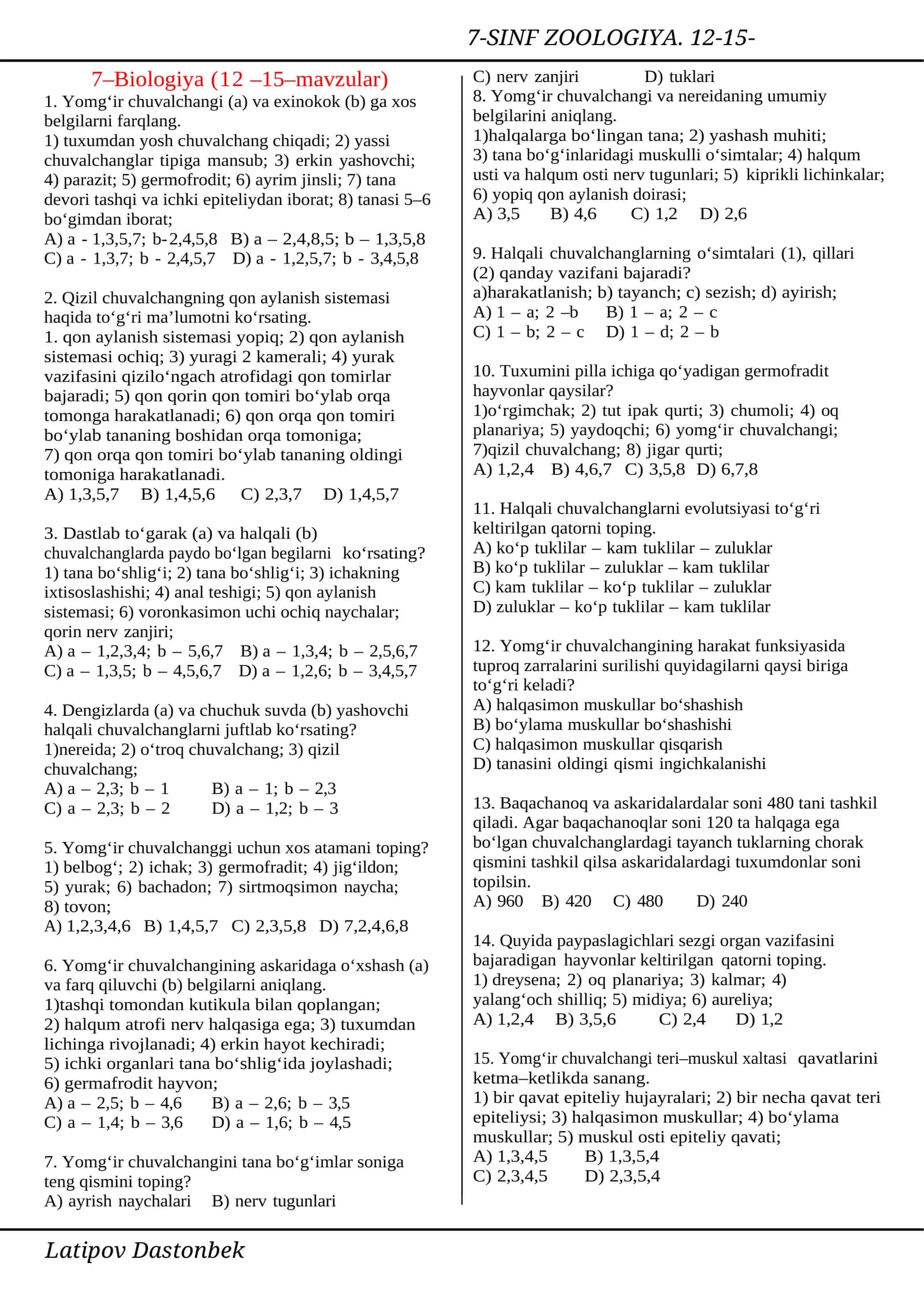 7-SINF ZOOLOGIYA. 12-15-MAVZULAR 1