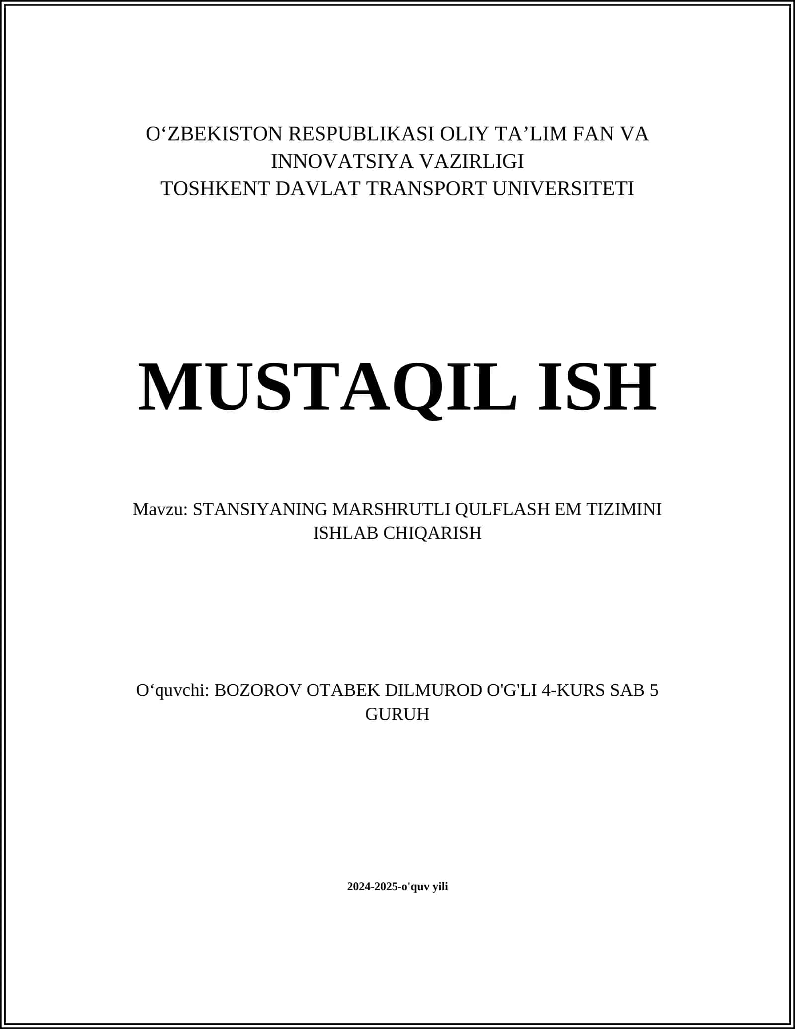 STANSIYANING MARSHRUTLI QULFLASH EM TIZIMINI ISHLAB CHIQARISH 1
