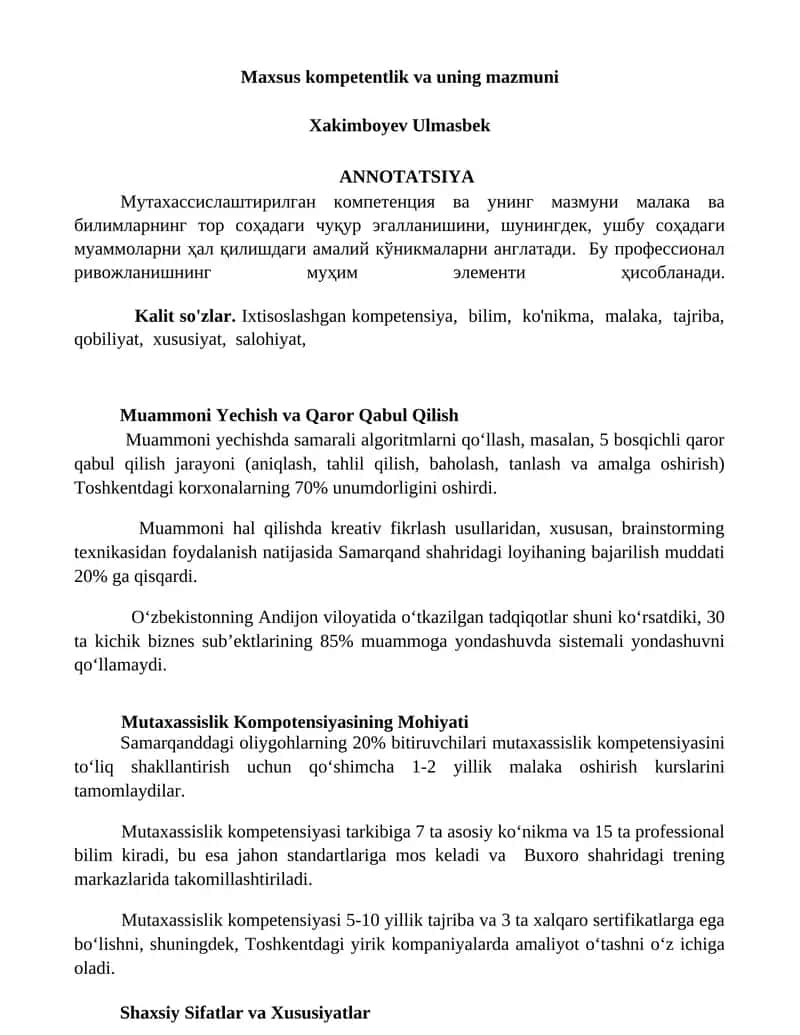 Maxsus kompetentlik va uning mazmuni 1