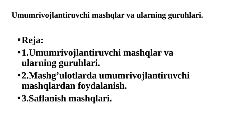 Umumrivojlantiruvchi mashqlar va ularning guruhlari 1