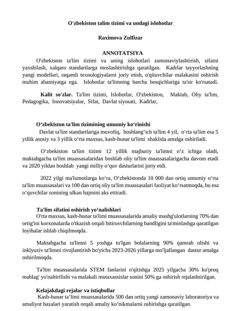O'zbekiston talim tizimi va undagi islohotlar 1