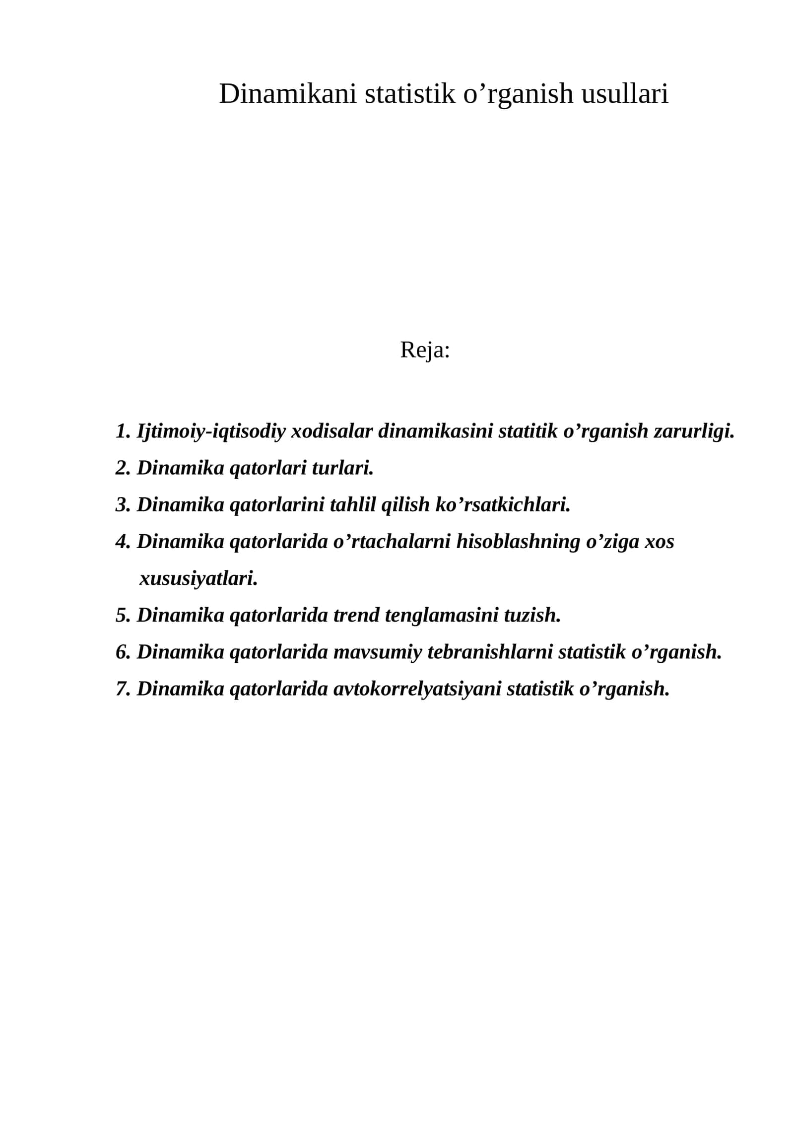 Dinamikani statistik o’rganish usullari 1