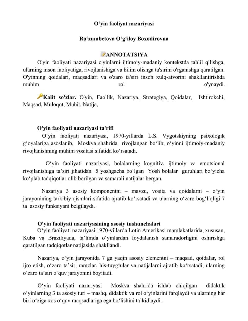 Oʻyin faoliyat nazariyasi 1