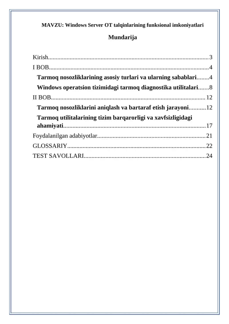 Windows Server OT talqinlarining funksional imkoniyatlari 1