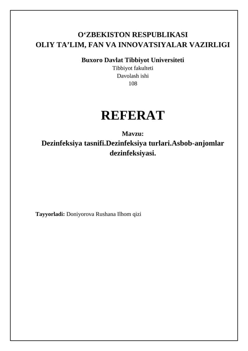 Dezinfeksiya tasnifi 1