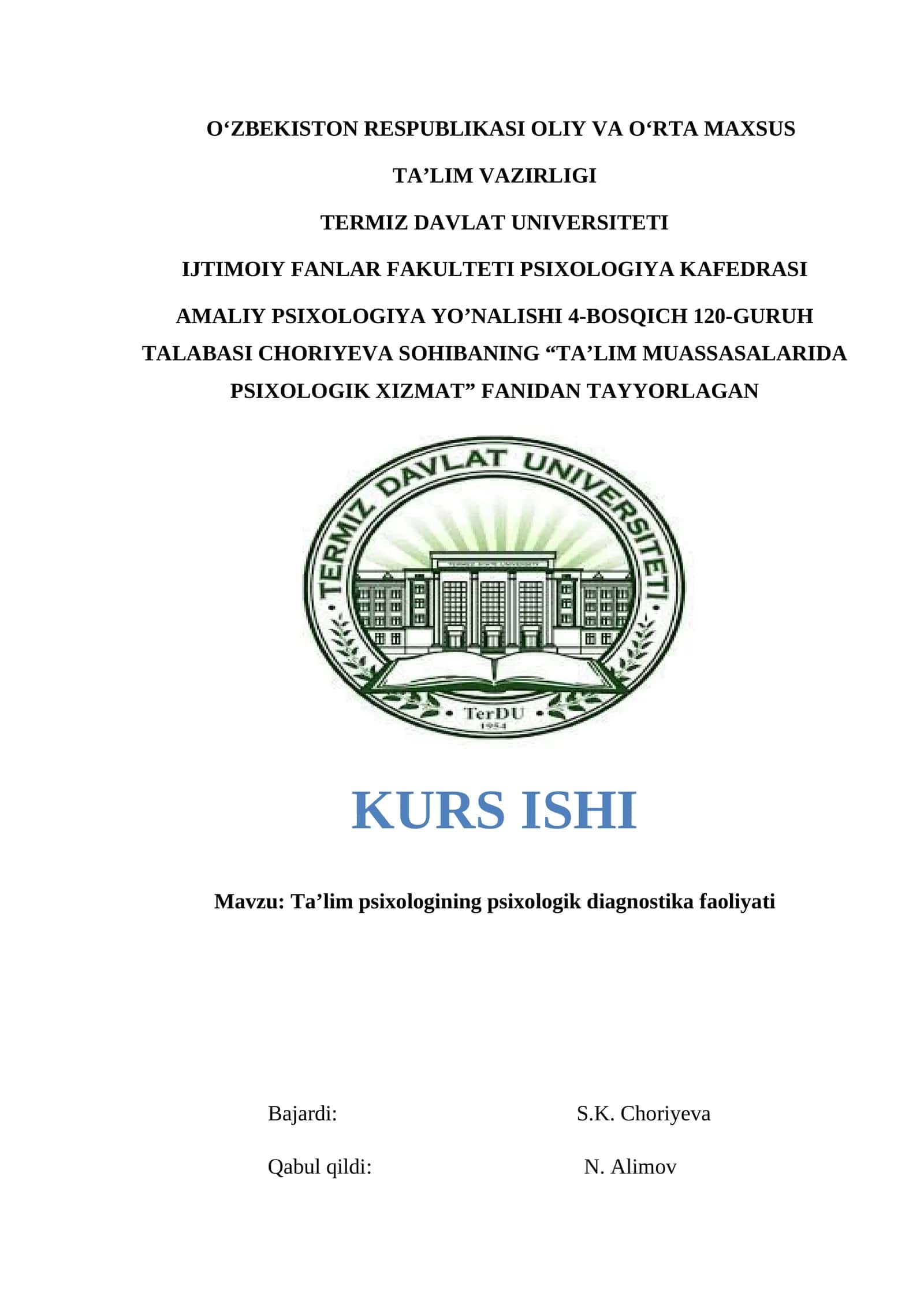 Ta’lim psixologining psixologik diagnostika faoliyati 1