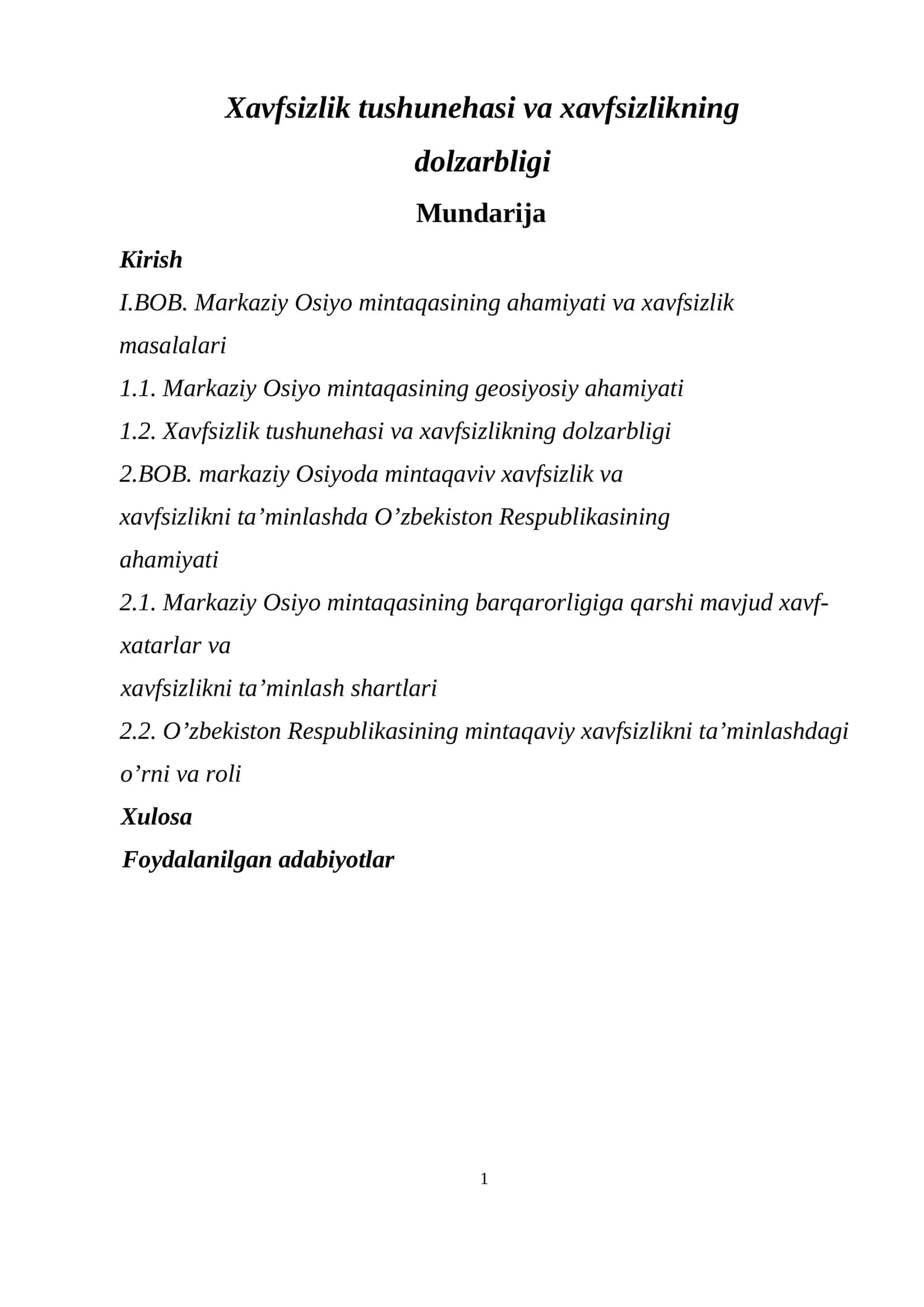 Xavfsizlik tushunehasi va xavfsizlikning dolzarbligi 1