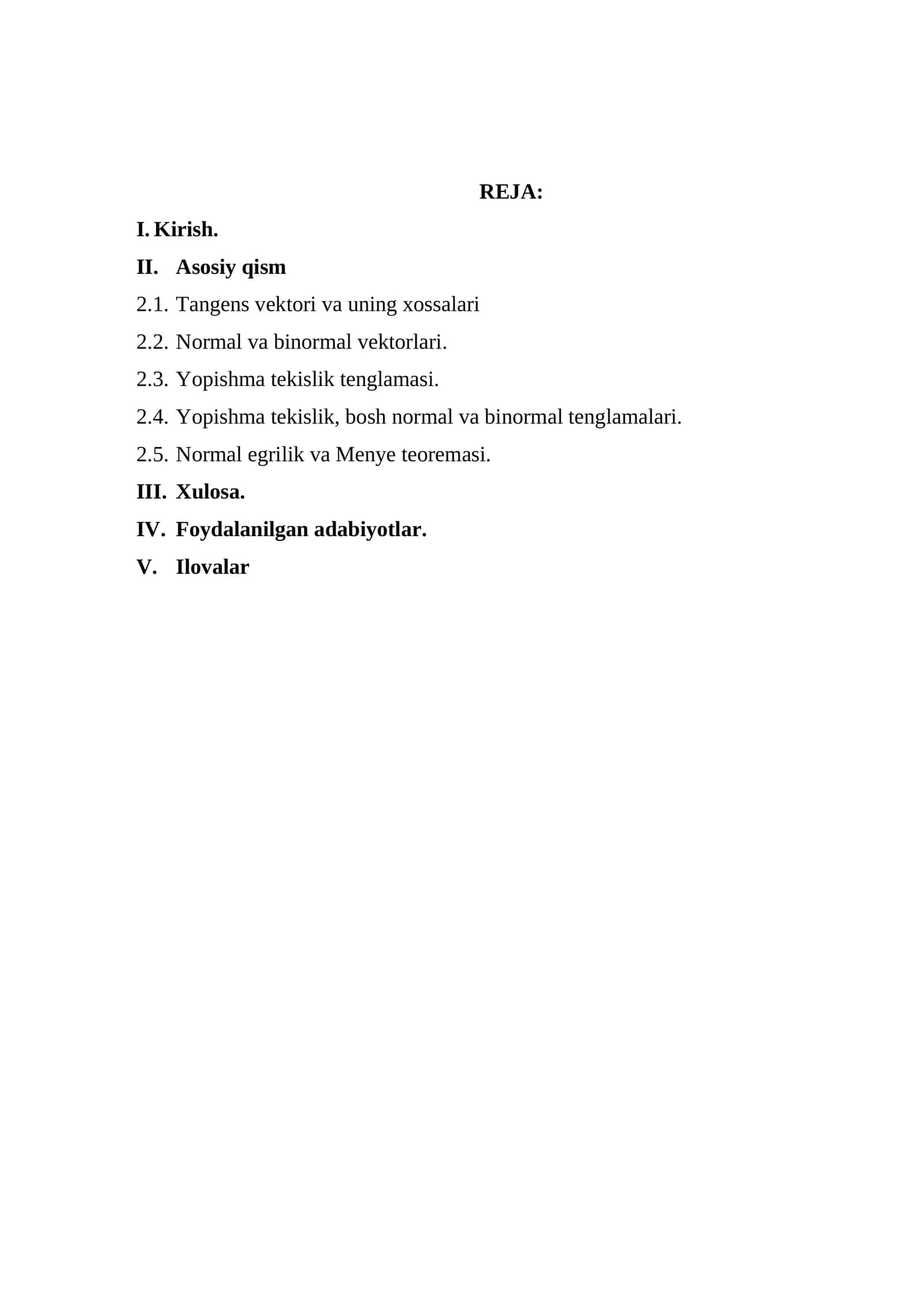 Tangens, normal va binormal vektorlari nazariyasi 1