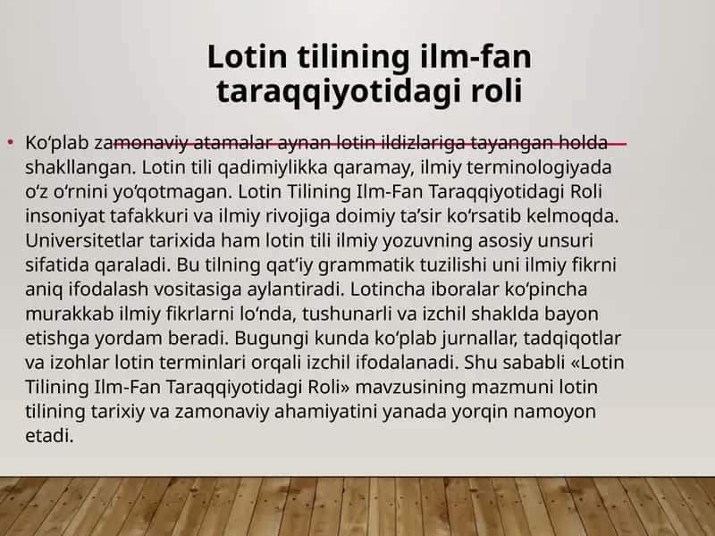 Lotin tilining ilm‑fan taraqqiyotidagi roli 1