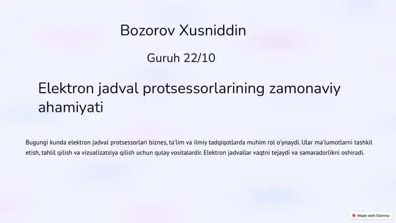 Elektron jadval protsessorlarining zamonaviy ahamiyati 1