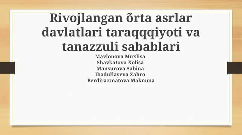 Rivojlangan O'rta Asr Davlatlarining Taqqosiy Tahlili 1