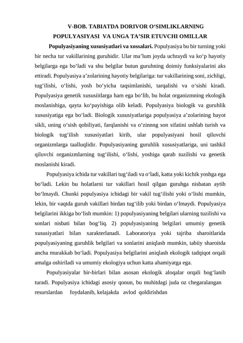 Tabiatda Dorivor O‘simliklarning Populyatsiyasi 1
