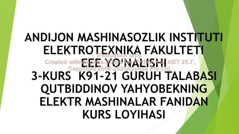QISQA TUTASHGAN ROTORLI ASINXRON MOTORNI LOYIXALASH 1