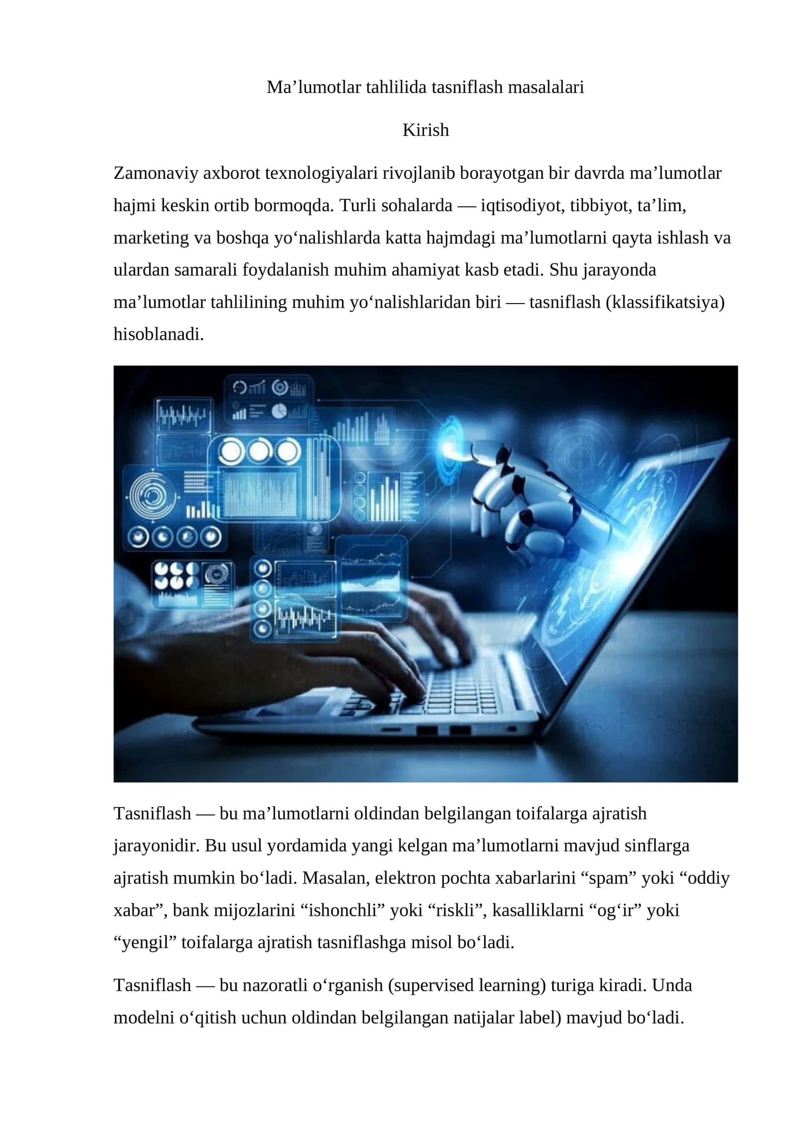 Ma’lumotlar tahlilida tasniflash masalalari 1