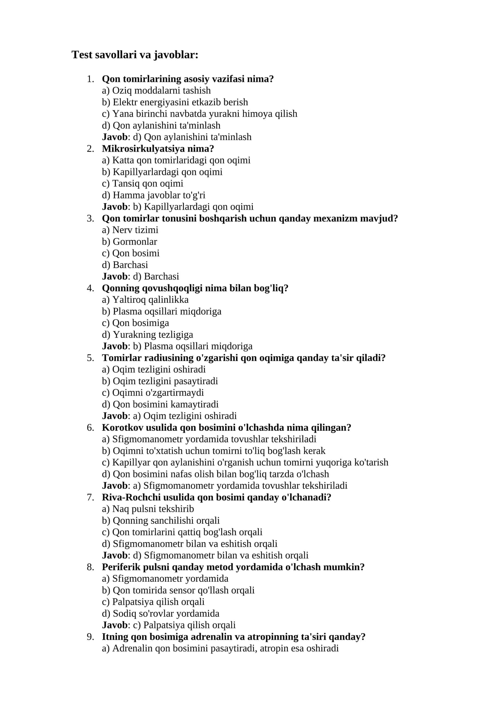 Test savollari va javoblar 1