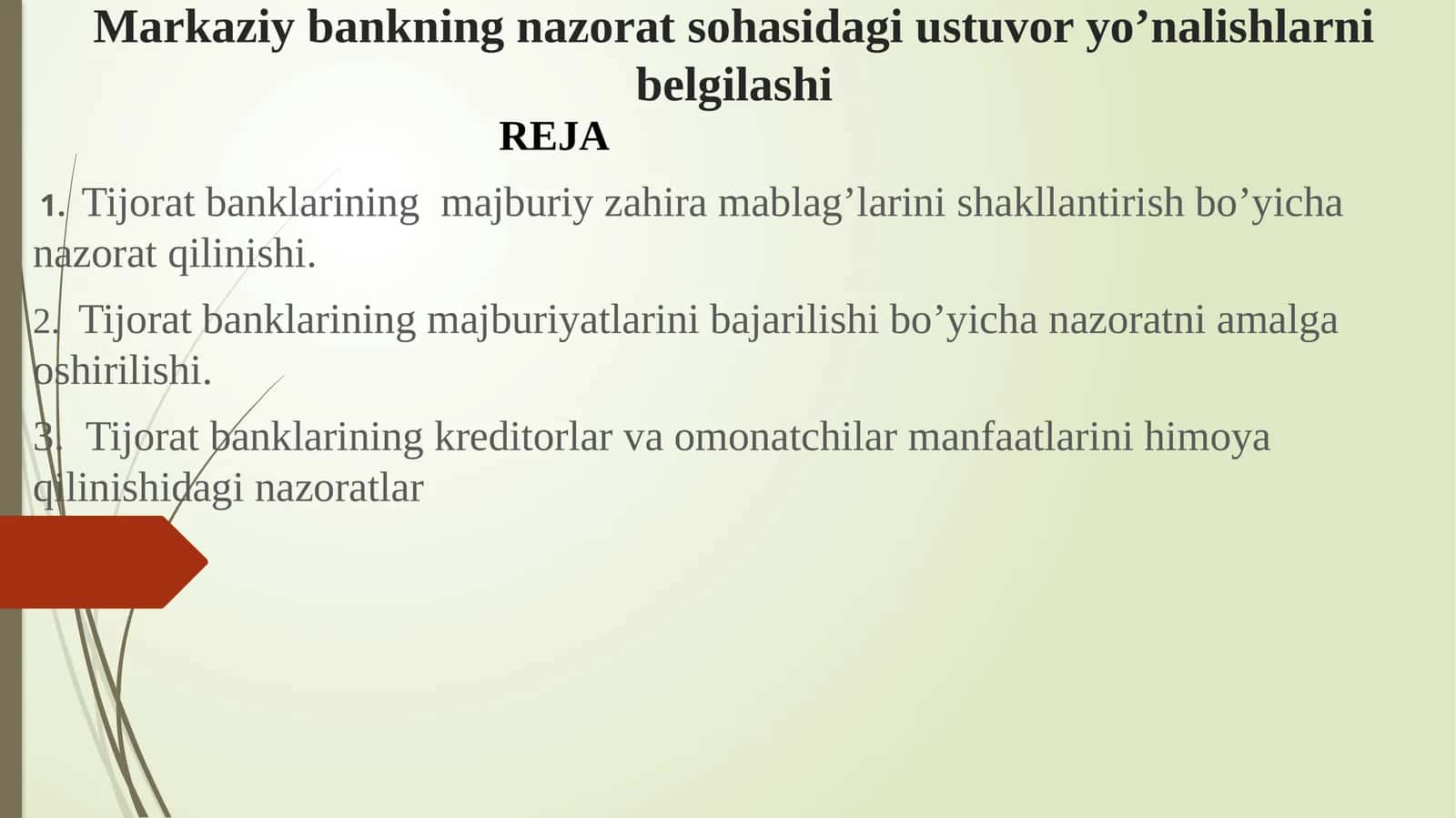 Markaziybankning nazorat sohasidagi ustuvor yo'nalishlarni belgilashi 1