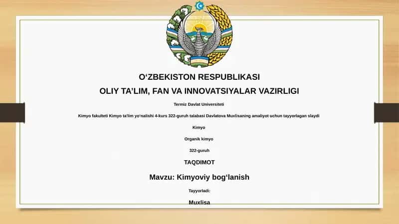 Kimyo fakulteti 4-kurs 322-guruh 1