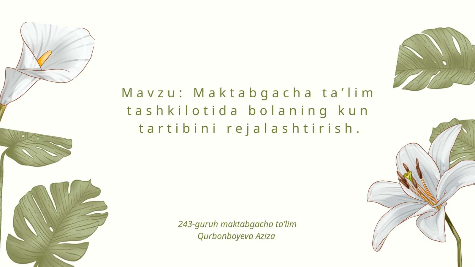 Maktabgacha taʼlim tashkilotida bolalarni kun tartibini rejalashtirish. 1
