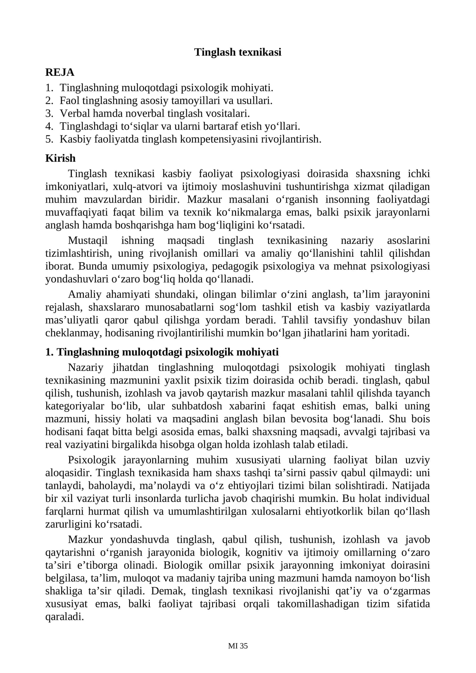 Tinglash texnikasi 1