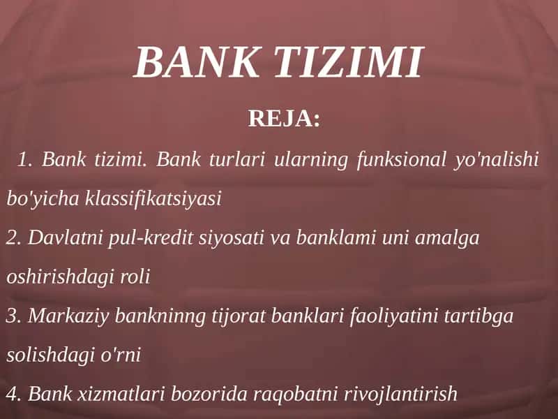 Bank Tizimi 1