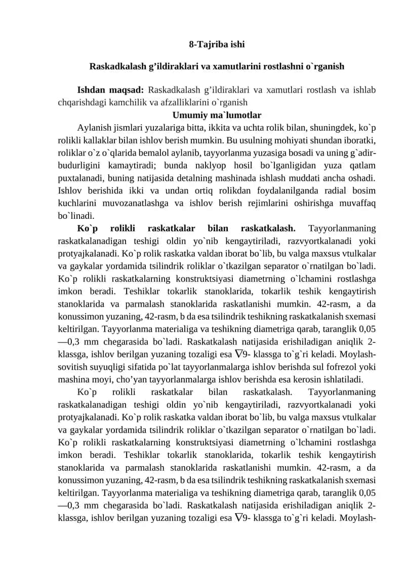 Raskadkalash g’ildiraklari va xamutlarini rostlashni o`rganish 1