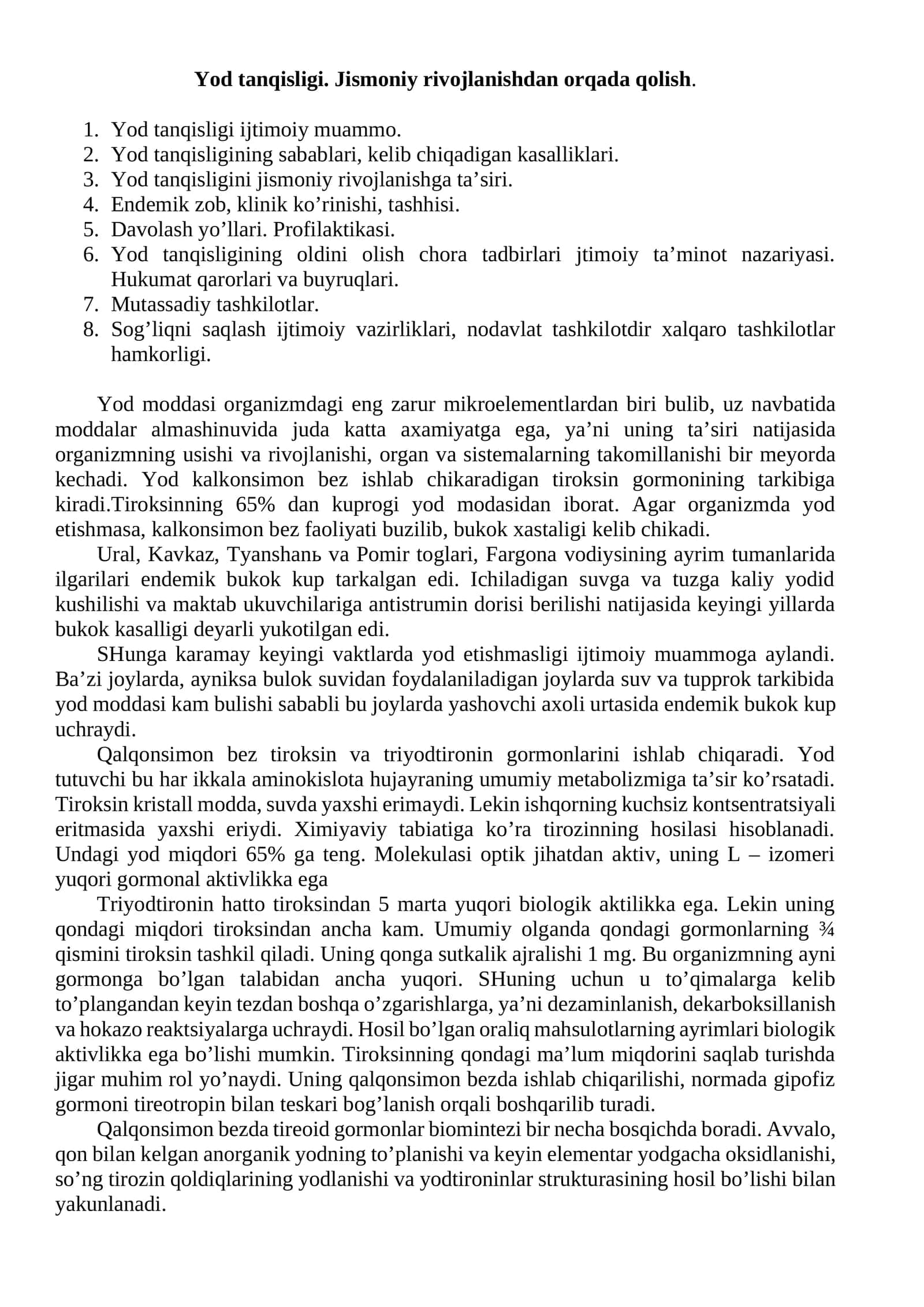 Yod tanqisligi. Jismoniy rivojlanishdan orqada qolish 1