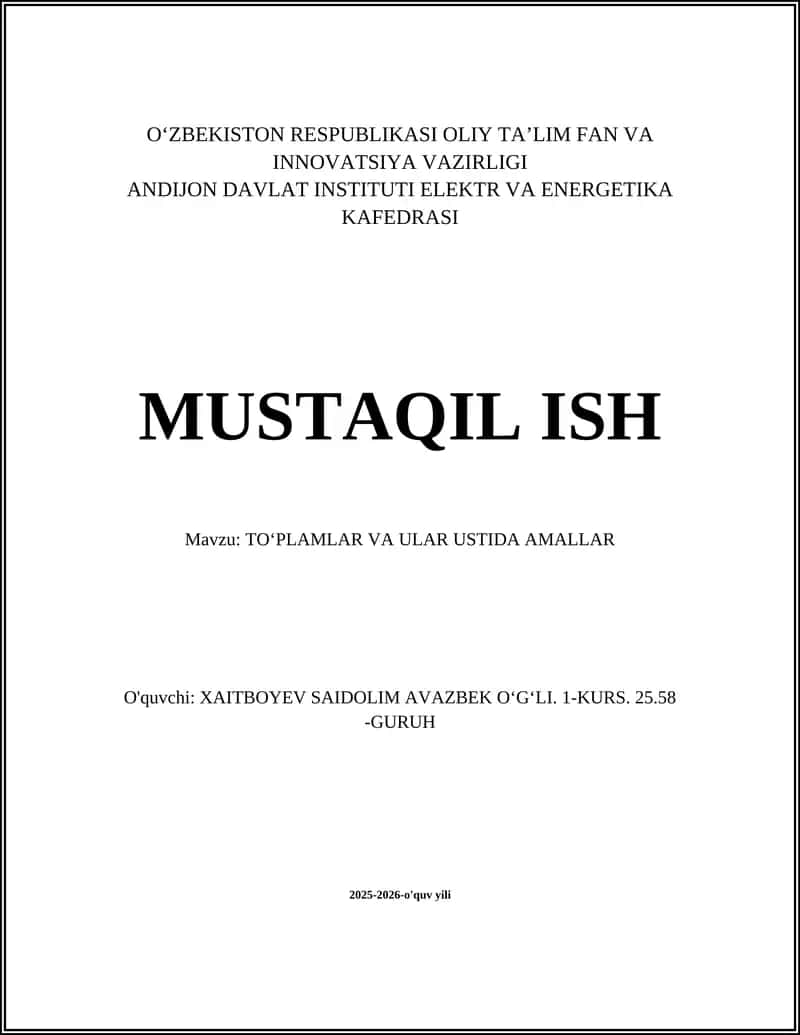 To‘plamlar va ular ustida amallar 1