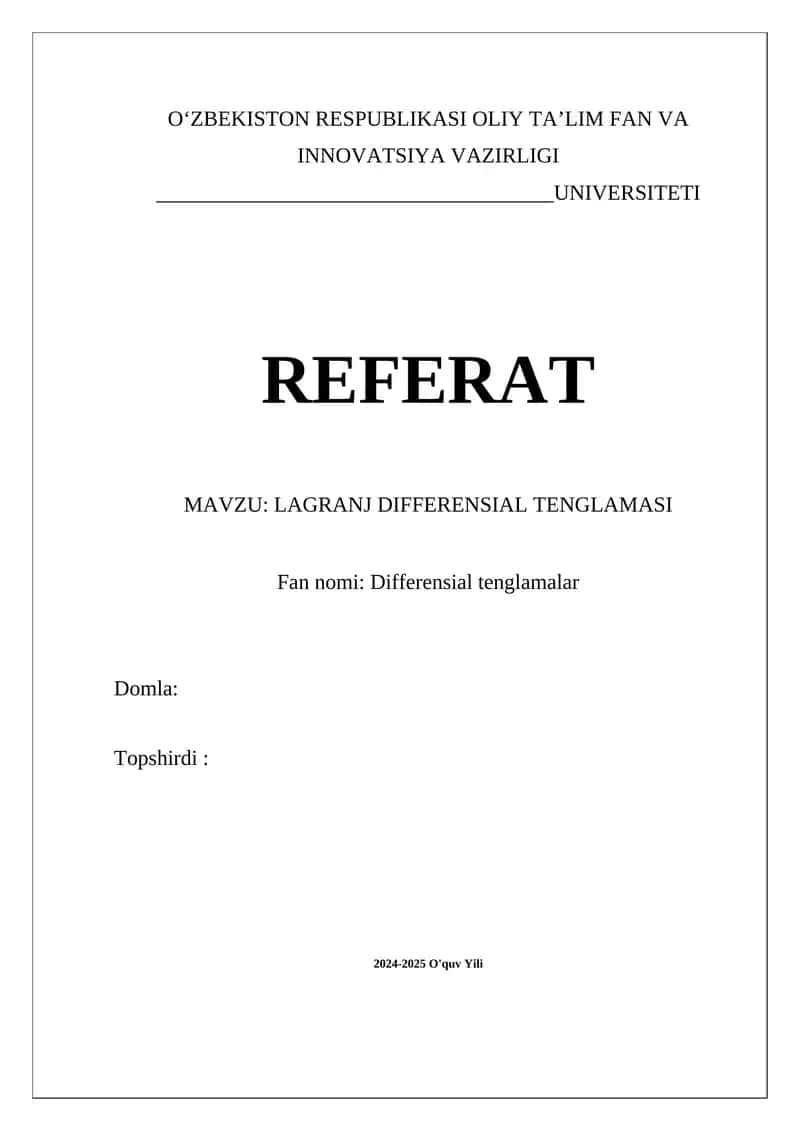 Lagranj differensial tenglamasi 1