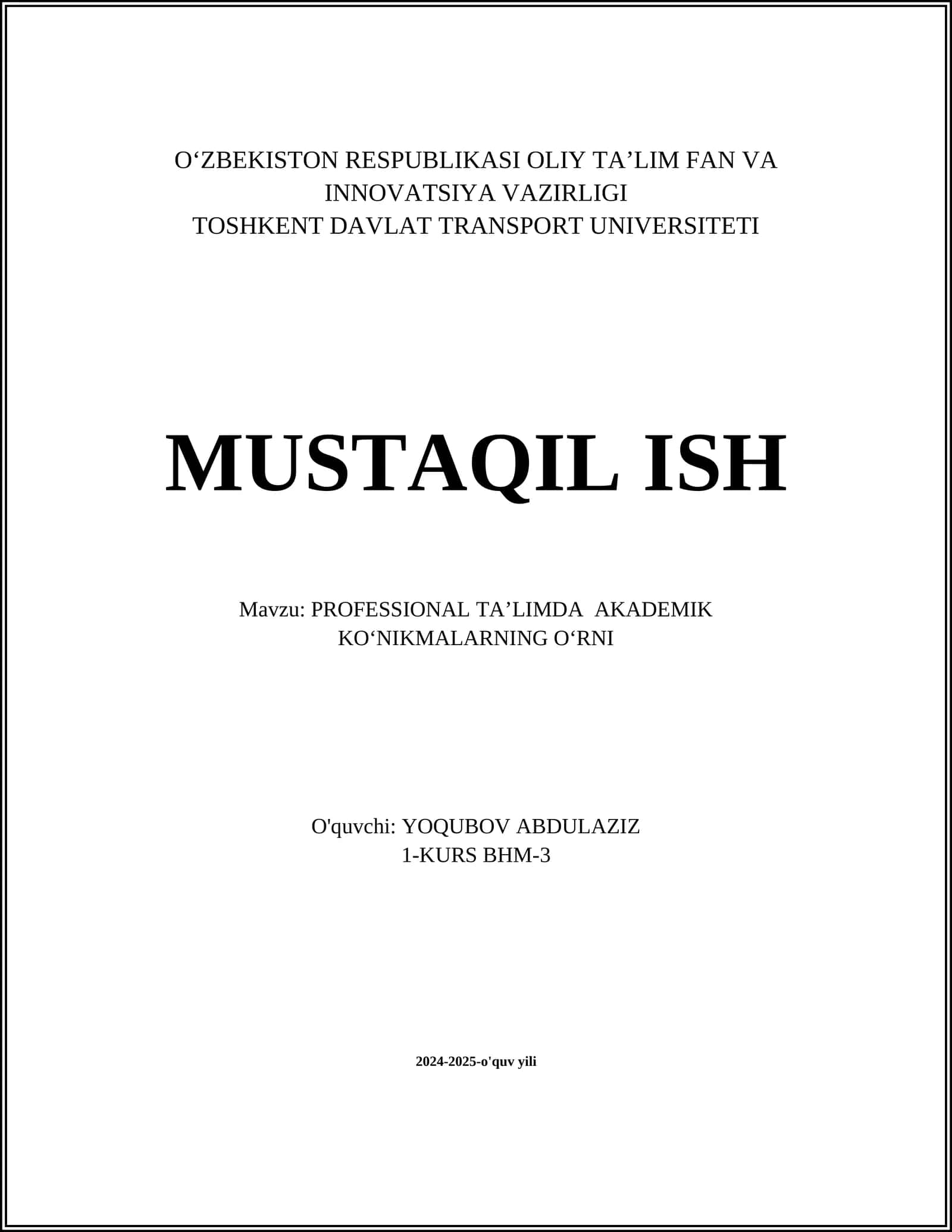 PROFESSIONAL TAʼLIMDA AKADEMIK KOʼNIKMALARNING OʻRNI 1