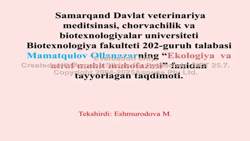 "Ekologiya va Atrof Muhit Muhofazasi" 1
