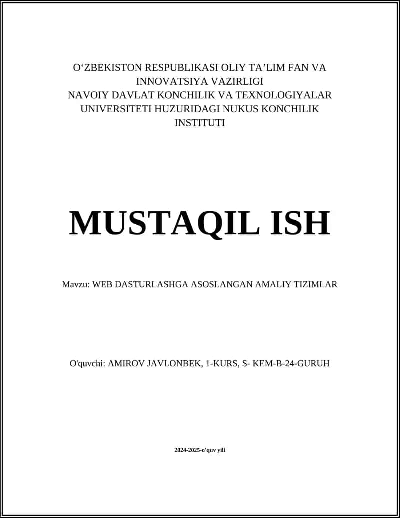 WEB DASTURLASHGA ASOSLANGAN AMALIY TIZIMLAR 1