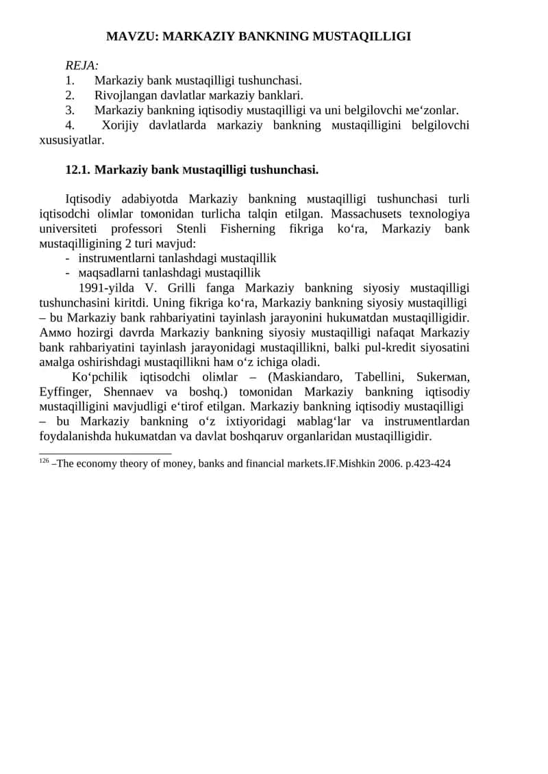 MARKAZIY BANKNING MUSTAQILLIGI 1