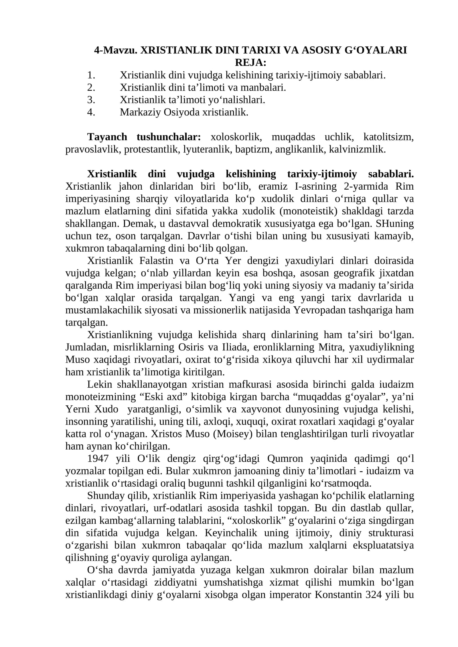 XRISTIANLIK DINI TARIXI VA ASOSIY G‘OYALARI 1