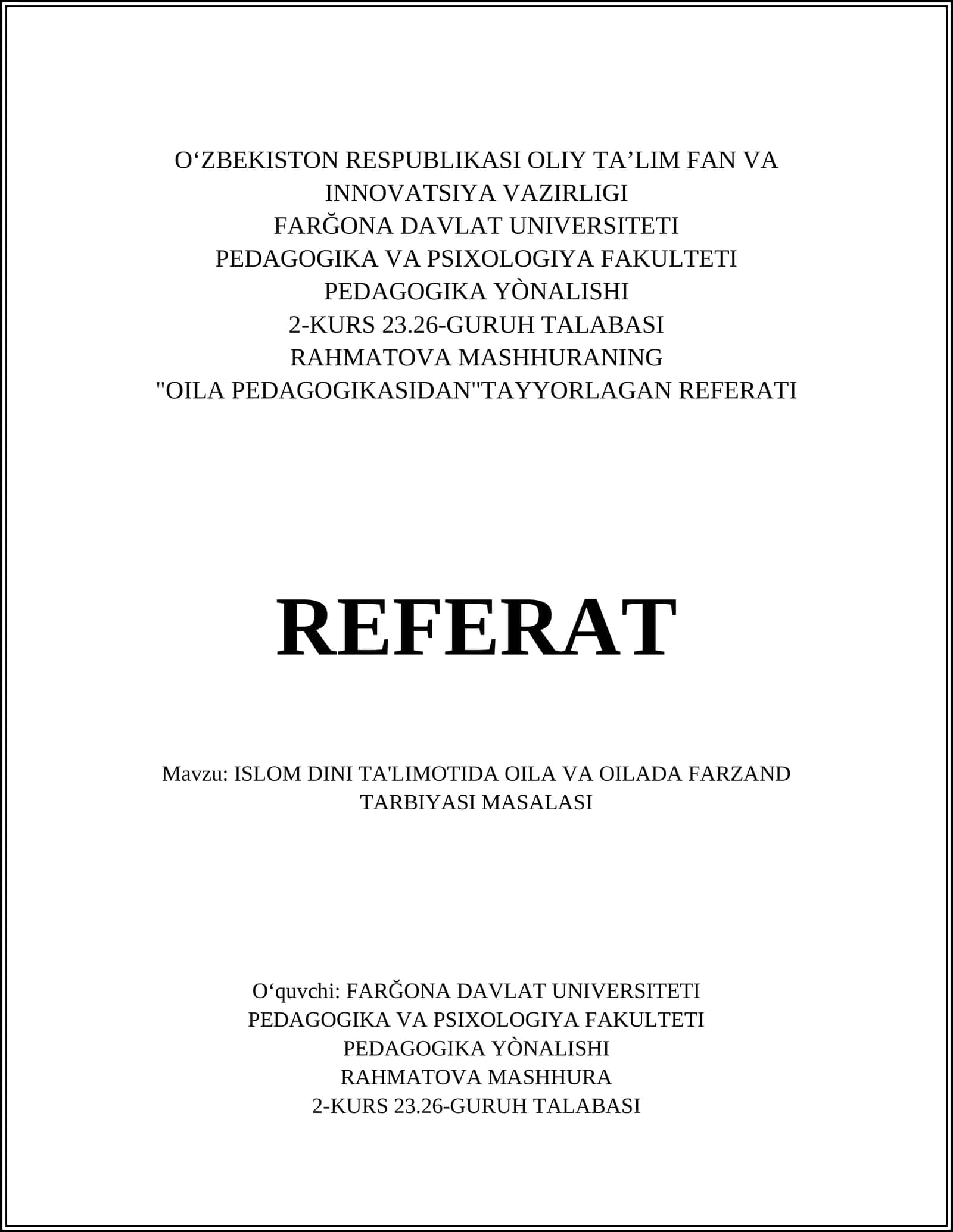OILA PEDAGOGIKASIDAN 1