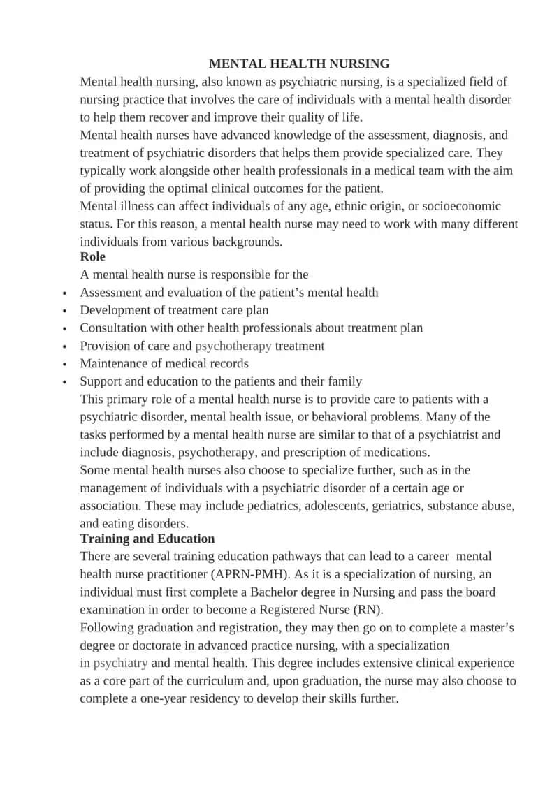 MENTAL HEALTH NURSING 1