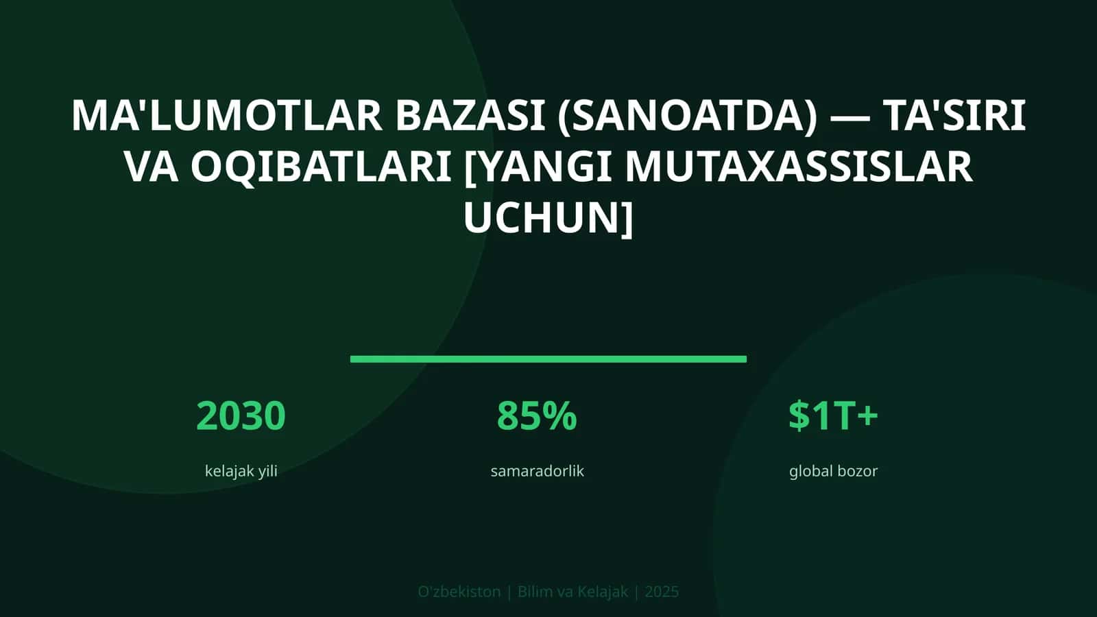 Ma'lumotlar bazasi (sanoatda) — ta'siri va oqibatlari [yangi mutaxassislar uchun] 1